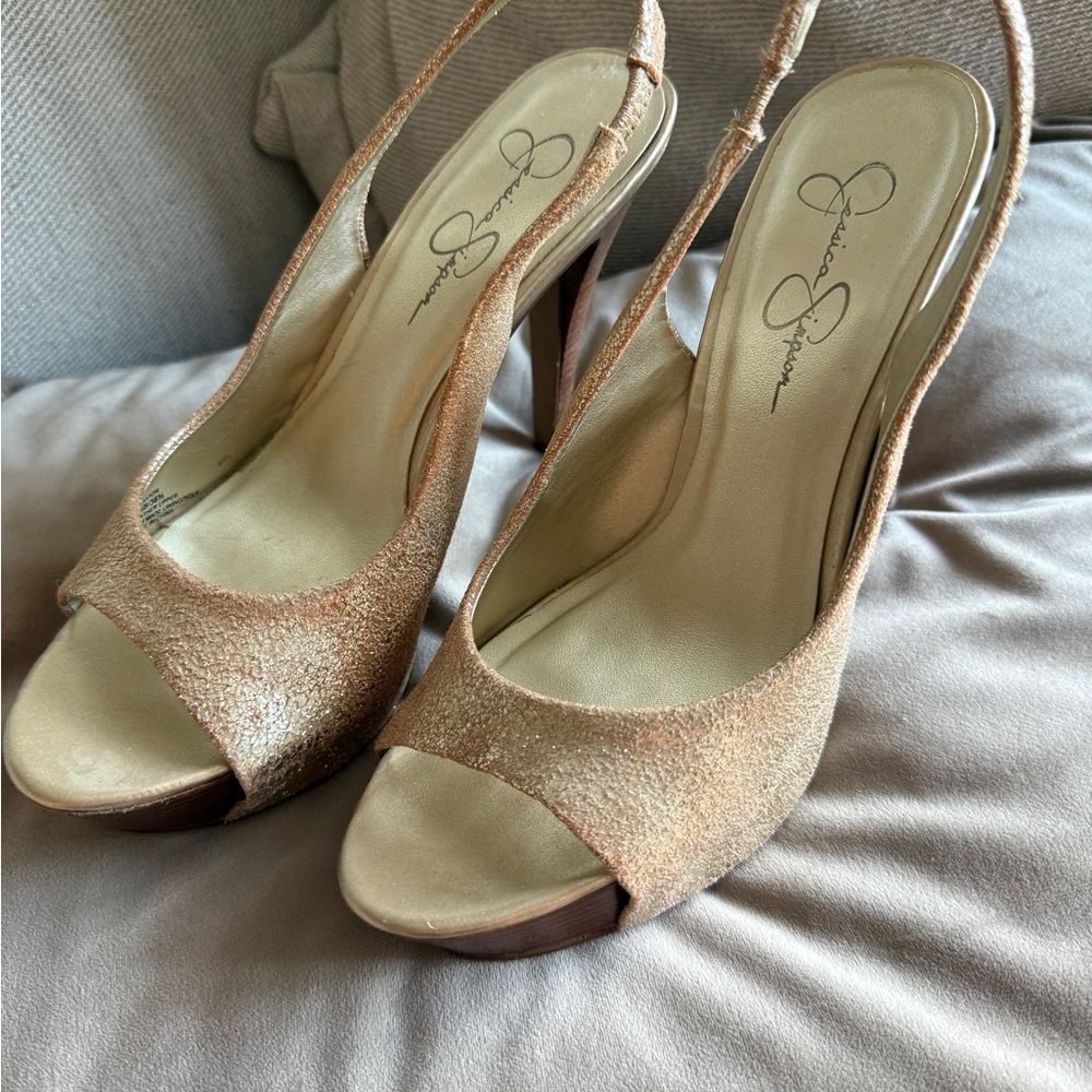 Jessica Simpson Gold Glitter Slingback Heels